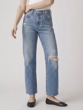 Levi's Premium Ribcage Straight Ankle Distressed Jeans W28 L27
